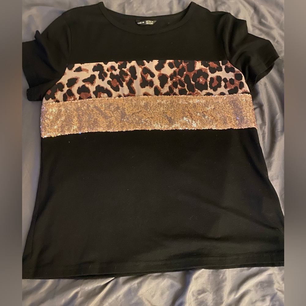 SHEIN cheetah sequined shirt